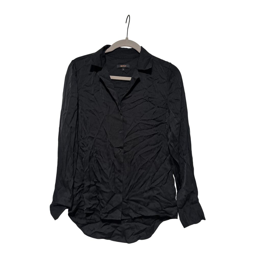 Quince Black Silk Spandex Button Down Shirt S - Picture 2 of 8